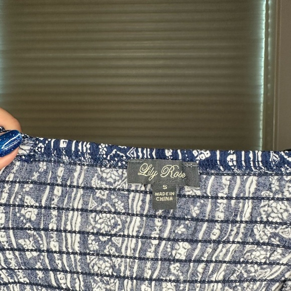 Women’s Blue Patterned Romper with Pockets - Picture 2 of 4